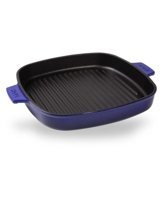Tigaie grill din fonta, cu presa, albastra, 28x28 cm, Iron - WOLL